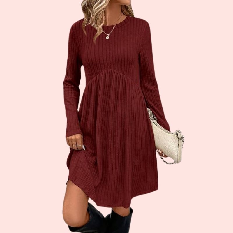 Leni – Lässiges Langarm-Feinstrickkleid mit Rundhalsausschnitt