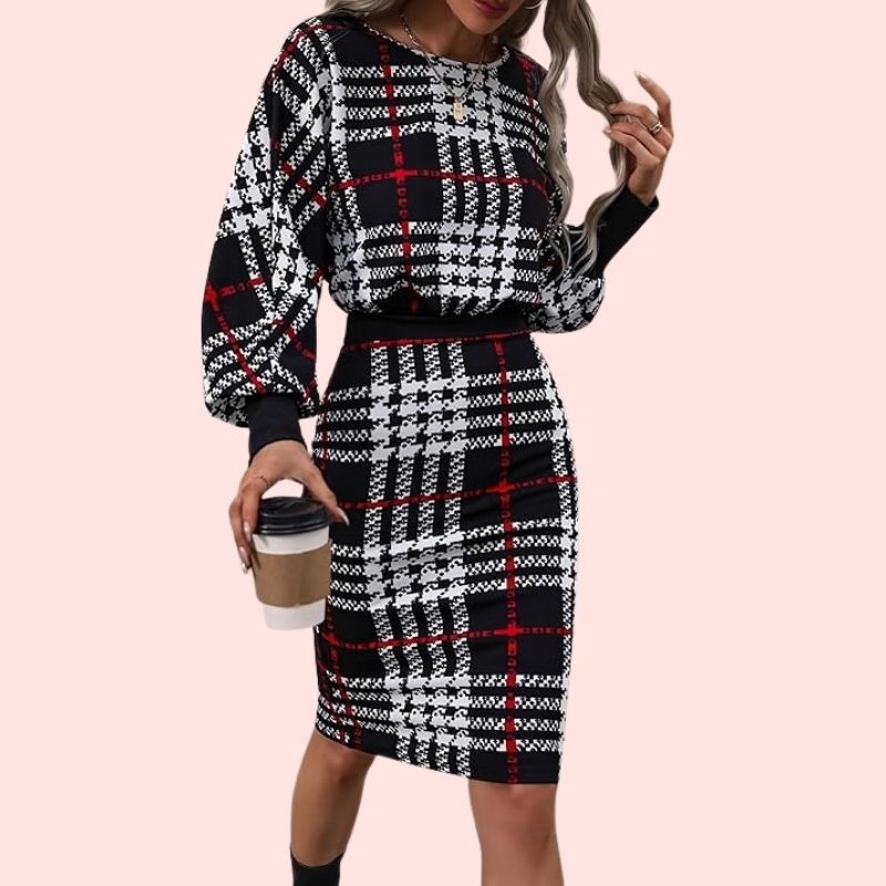Grete – Elegantes Bodycon-Kleid im Hahnentritt-Karomuster