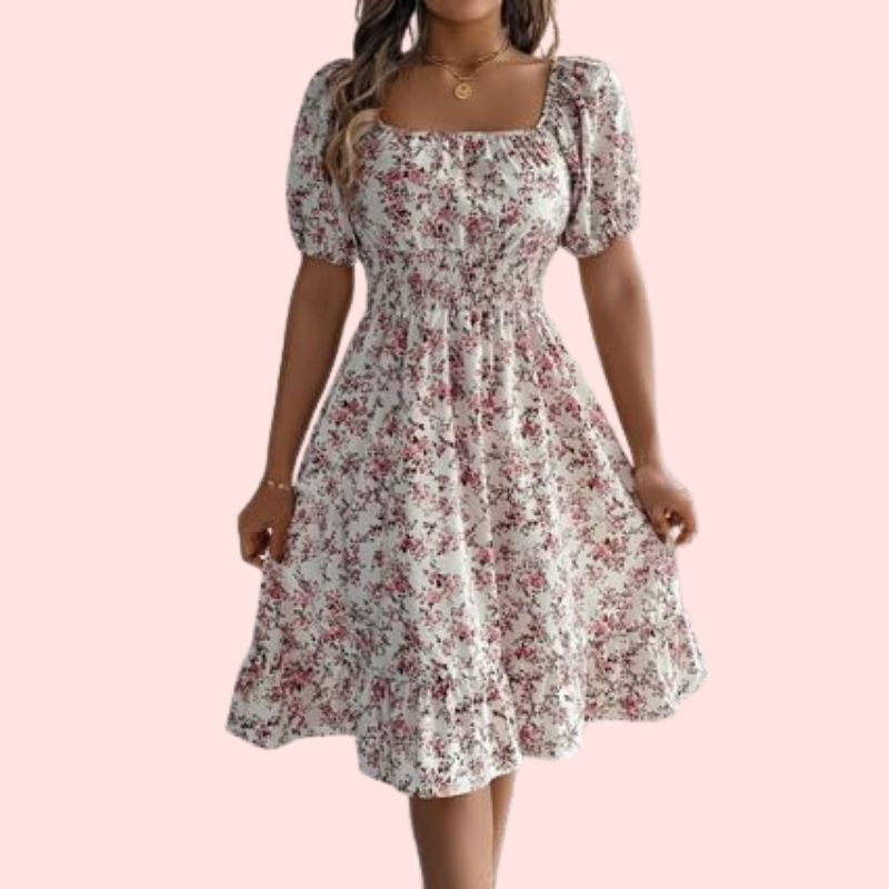 Finni – Verspieltes Sommerkleid mit floralem Print und Smok-Taille