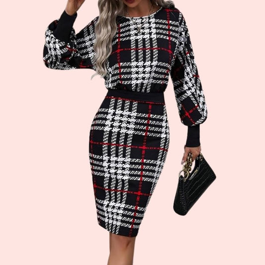 Grete – Elegantes Bodycon-Kleid im Hahnentritt-Karomuster