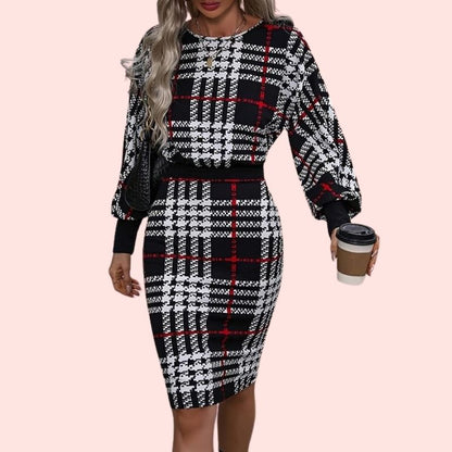 Grete – Elegantes Bodycon-Kleid im Hahnentritt-Karomuster