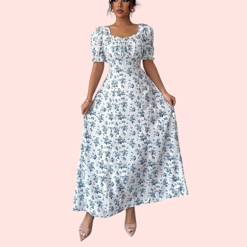 Katharina – Romantisches Maxikleid mit floralem Print und Karree-Ausschnitt