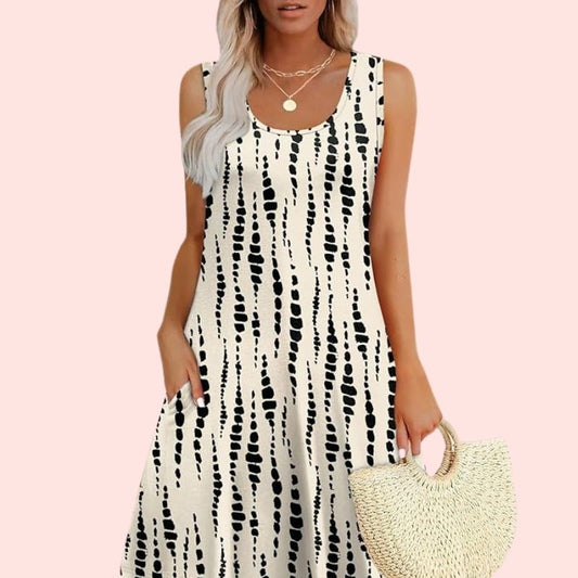 Marlene – Luftiges Ärmelloses Sommerkleid mit abstraktem Punktemuster
