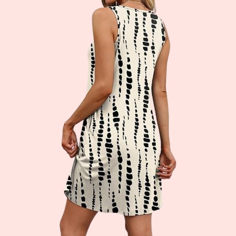 Marlene – Luftiges Ärmelloses Sommerkleid mit abstraktem Punktemuster