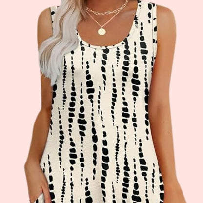 Marlene – Luftiges Ärmelloses Sommerkleid mit abstraktem Punktemuster